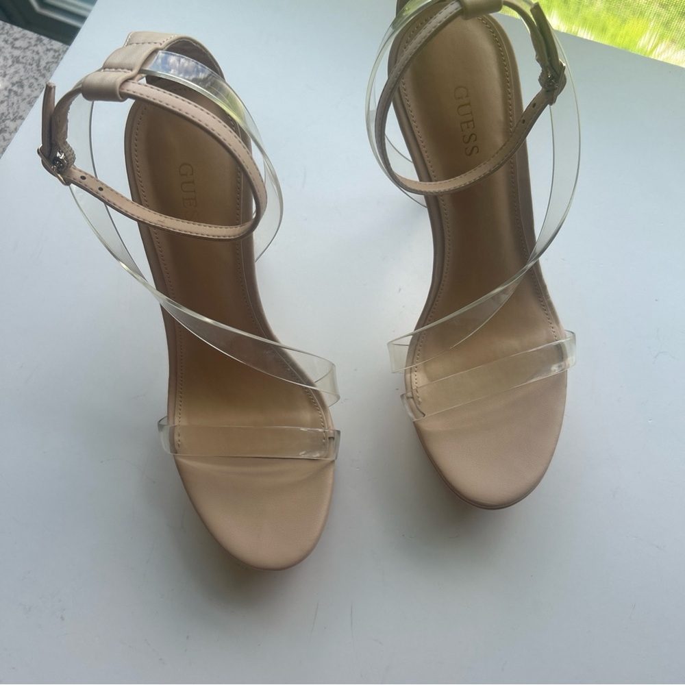 Guess Women's Nude and Clear Heels